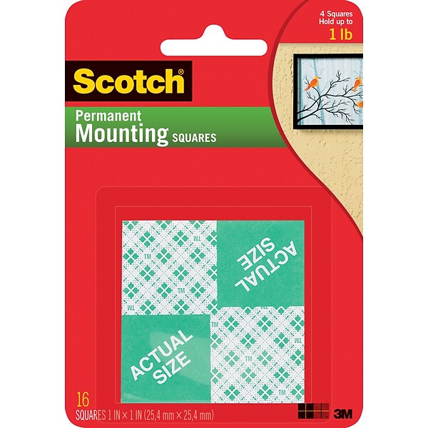 Scotch® Permanent Heavy Duty Mounting Squares, 1 x 1, 16/Pack