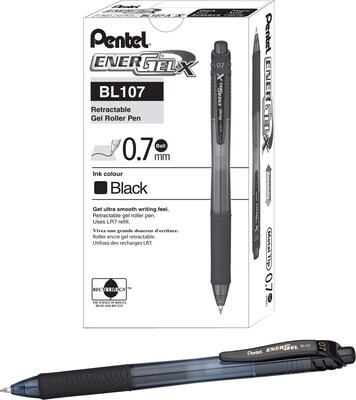 Pentel EnerGel-X Retractable Roller Gel Pens, Medium Point, Black
