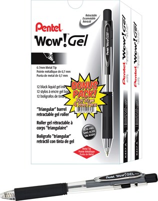 Pentel WOW! Retractable Gel Pens, Medium Point, Black Ink, 24/Pk (K437ASW2)