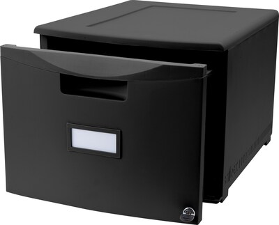Storex One Drawer Mini File Cabinet with Lock, Legal/Letter Size, Black (61265B01C)