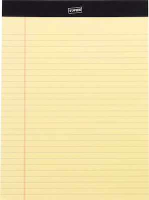 Staples Notepads, 8.5 x 11.75, Wide Ruled, Canary, 50 Sheets/Pad, Dozen (ST57300)