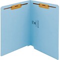 Smead WaterShed/CutLess End Tab Fastener Folders, Letter, 8.5 x 11 Sheet, 2 x 2B Fastener, End Tab, 11 pt., Blue, 50/Box
