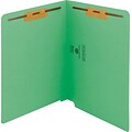 Smead WaterShed/CutLess End Tab Fastener Folders, Letter, 8.5 x 11 Sheet, 2 x 2B Fastener, End Tab, 11 pt., Green, 50/Box