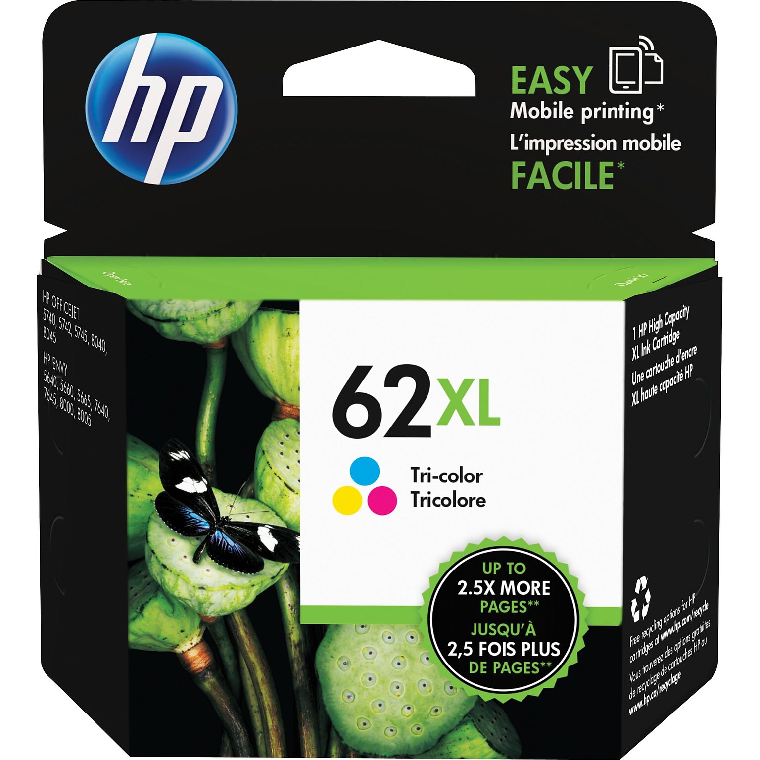 HP 62XL Tri-Color High Yield Ink Cartridge (C2P07AN#140), print up to 415 pages