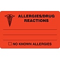 Medical Arts Press® Allergy Warning Medical Labels, Allergies/Drug Reaction, Fluorescent Red, 2-1/2x