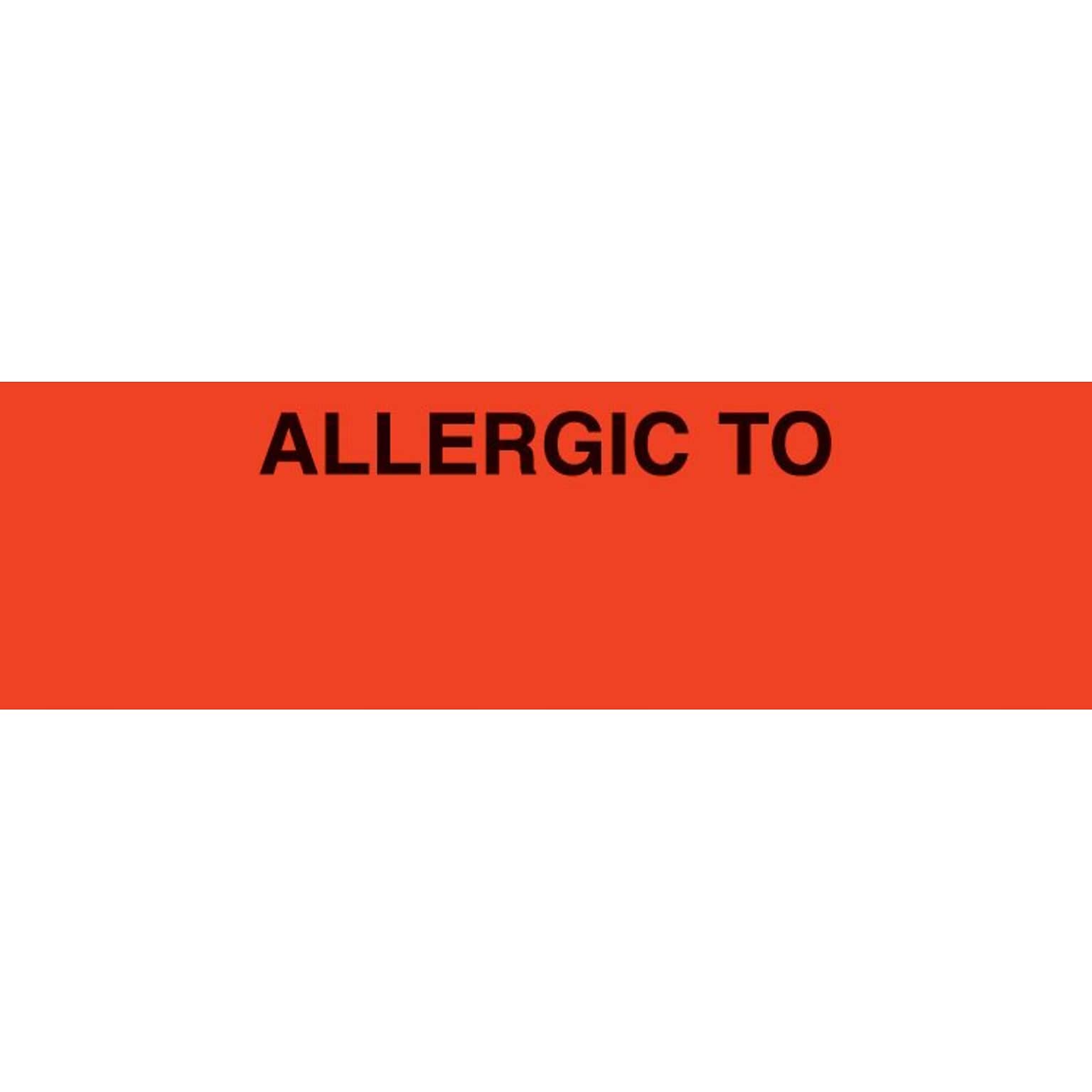 Medical Arts Press® Allergy Warning Medical Labels, Allergic To:, Fluorescent Red, 3/4x2-1/2, 300 Labels