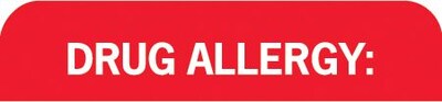 Allergy Warning Medical Labels, Drug Allergy:, Red and White, 7/8x1-1/2, 500 Labels