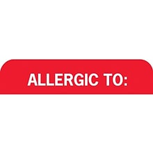 Allergy Warning Medical Labels, Allergic To:, Red and White, 7/8x1-1/2, 500 Labels