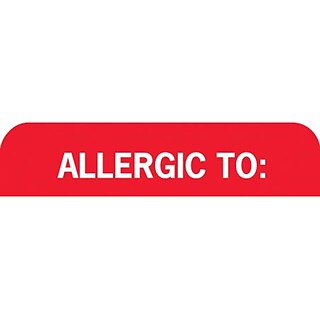 Allergy Warning Medical Labels, Allergic To:, Red and White, 7/8x1-1/2, 500 Labels