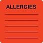 Allergy Warning Medical Labels, Allergies, Fluorescent Red, 2x2", 500 Labels