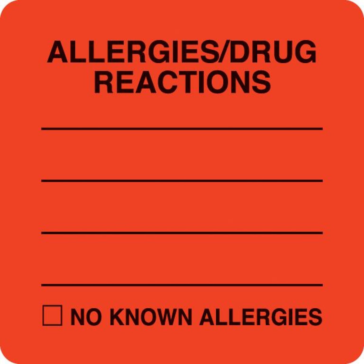 Medical Arts Press® Allergy Warning Medical Labels, Allergies/Drug Reaction, Fluorescent Red, 2x2, 500 Labels