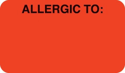 Allergy Warning Medical Labels, Allergic To:, Fluorescent Red, 7/8x1-1/2, 250 Labels