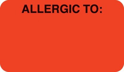 Medical Arts Press® Allergy Warning Medical Labels, Allergic To:, Fluorescent Red, 7/8x1-1/2, 500 L