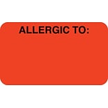 Medical Arts Press® Allergy Warning Medical Labels, Allergic To:, Fluorescent Red, 7/8x1-1/2, 500 L