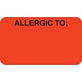Medical Arts Press® Allergy Warning Medical Labels, Allergic To:, Fluorescent Red, 7/8x1-1/2, 500 L
