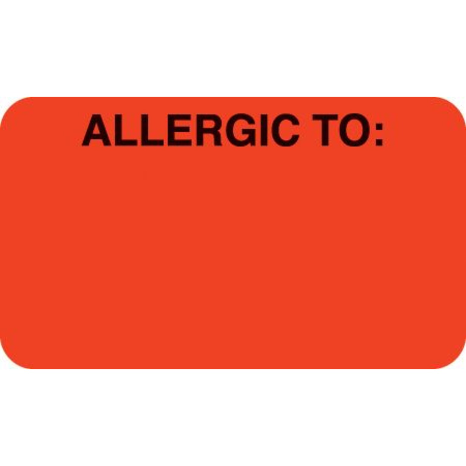 Allergy Warning Medical Labels, Allergic To:, Fluorescent Red, 7/8x1-1/2, 500 Labels