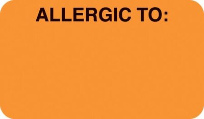 Medical Arts Press® Allergy Warning Medical Labels, Allergic To:, Fluorescent Orange, 7/8x1-1/2, 500 Labels