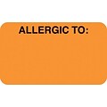 Medical Arts Press® Allergy Warning Medical Labels, Allergic To:, Fluorescent Orange, 7/8x1-1/2, 500 Labels