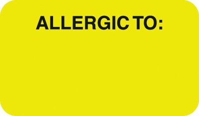Allergy Warning Medical Labels, Allergic To:, Fluorescent Chartreuse, 7/8x1-1/2, 500 Labels
