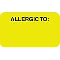Medical Arts Press® Allergy Warning Medical Labels, Allergic To:, Fluorescent Chartreuse, 7/8x1-1/2, 500 Labels