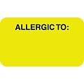 Allergy Warning Medical Labels, Allergic To:, Fluorescent Chartreuse, 7/8x1-1/2, 500 Labels