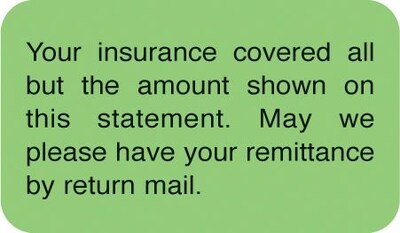 Medical Arts Press® Patient Insurance Labels, Insurance Covered/All But Amount, Fl Green, 7/8x1-1/2