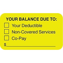 Medical Arts Press® Patient Insurance Labels, Your Balance Due To:, Fluorescent Chartreuse, 7/8x1-1/