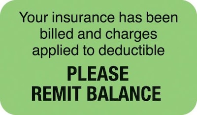 Patient Insurance Labels, Please Remit Balance, Fluorescent Green, 7/8x1-1/2, 500 Labels