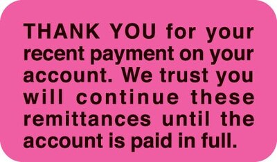 Medical Arts Press® Reminder & Thank You Collection Labels, Thank You for Payment, Fl Pink, 7/8x1-1/2, 500 Lbls