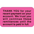 Medical Arts Press® Reminder & Thank You Collection Labels, Thank You for Payment, Fl Pink, 7/8x1-1/2, 500 Lbls