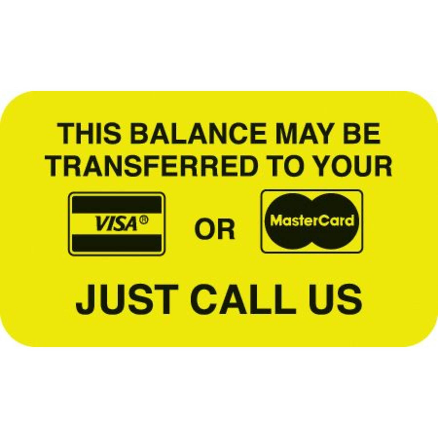 Reminder & Thank You Collection Labels, Visa/MC Payment, Fl Chartreuse, 7/8x1-1/2, 500 Labels