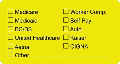 Medical Arts Press® Insurance Chart File Medical Labels, Medicare, Medicaid, BC/BS, Chartreuse, 1-3/
