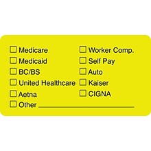Medical Arts Press® Insurance Chart File Medical Labels, Medicare, Medicaid, BC/BS, Chartreuse, 1-3/