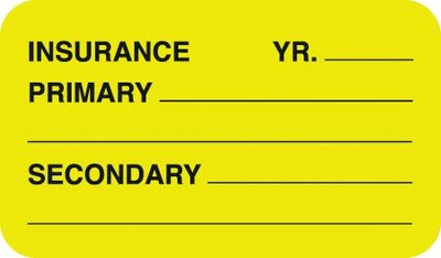 Medical Arts Press® Insurance Chart File Medical Labels, Insurance/Primary/Secondary, Fl Chartreuse,