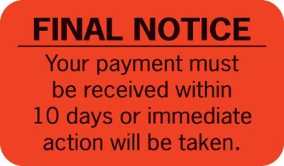 Medical Arts Press® Collection & Notice Collection Labels, Final Notice, Fluorescent Red, 7/8x1-1/2, 500 Labels