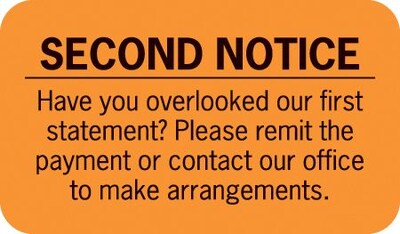 Medical Arts Press® Collection & Notice Collection Labels, Second Notice, Fl Orange, 7/8x1-1/2, 500 Labels