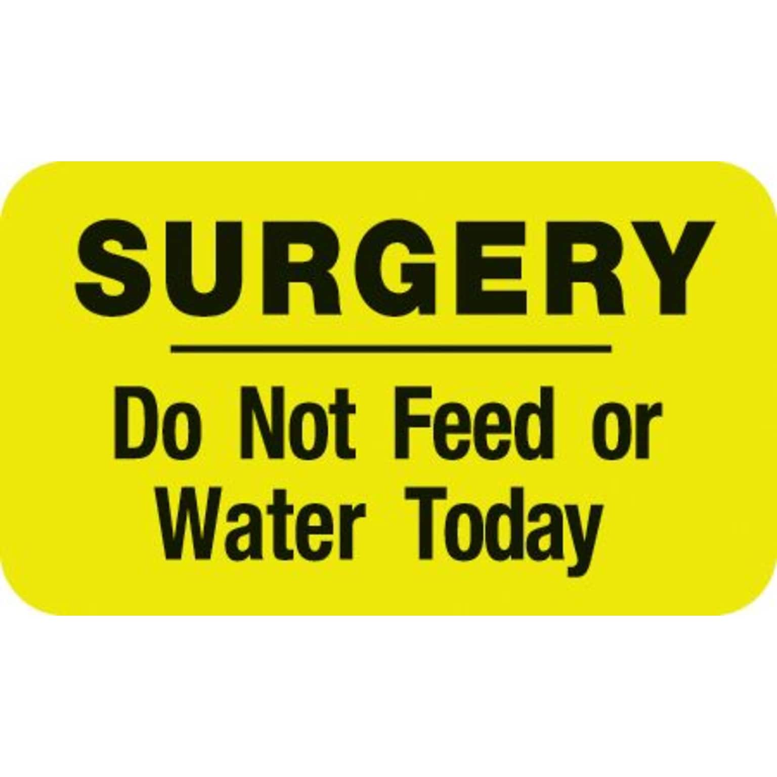 Medical Arts Press® Diet and Medical Alert Labels, Surgery - Do Not Feed or Water, Fl Chartreuse, 7/8x1-1/2, 500 Labels