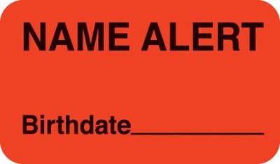Medical Arts Press® Chart Alert Medical Labels, Name Alert, Red, 7/8x1-1/2, 500 Labels