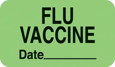 Chart Alert Medical Labels, Flu Vaccine, Fluorescent Green, 7/8x1-1/2, 500 Labels