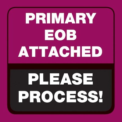 Insurance Carrier Collection Labels, Primary EOB Attached, 1-1/2x1-1/2, 500 Labels