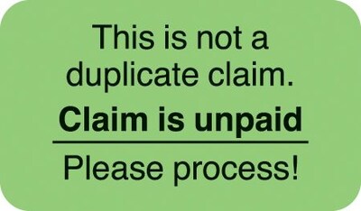 Medical Arts Press® Insurance Carrier Collection Labels, Claim Unpaid, Please Process, Fl Green, 7/8