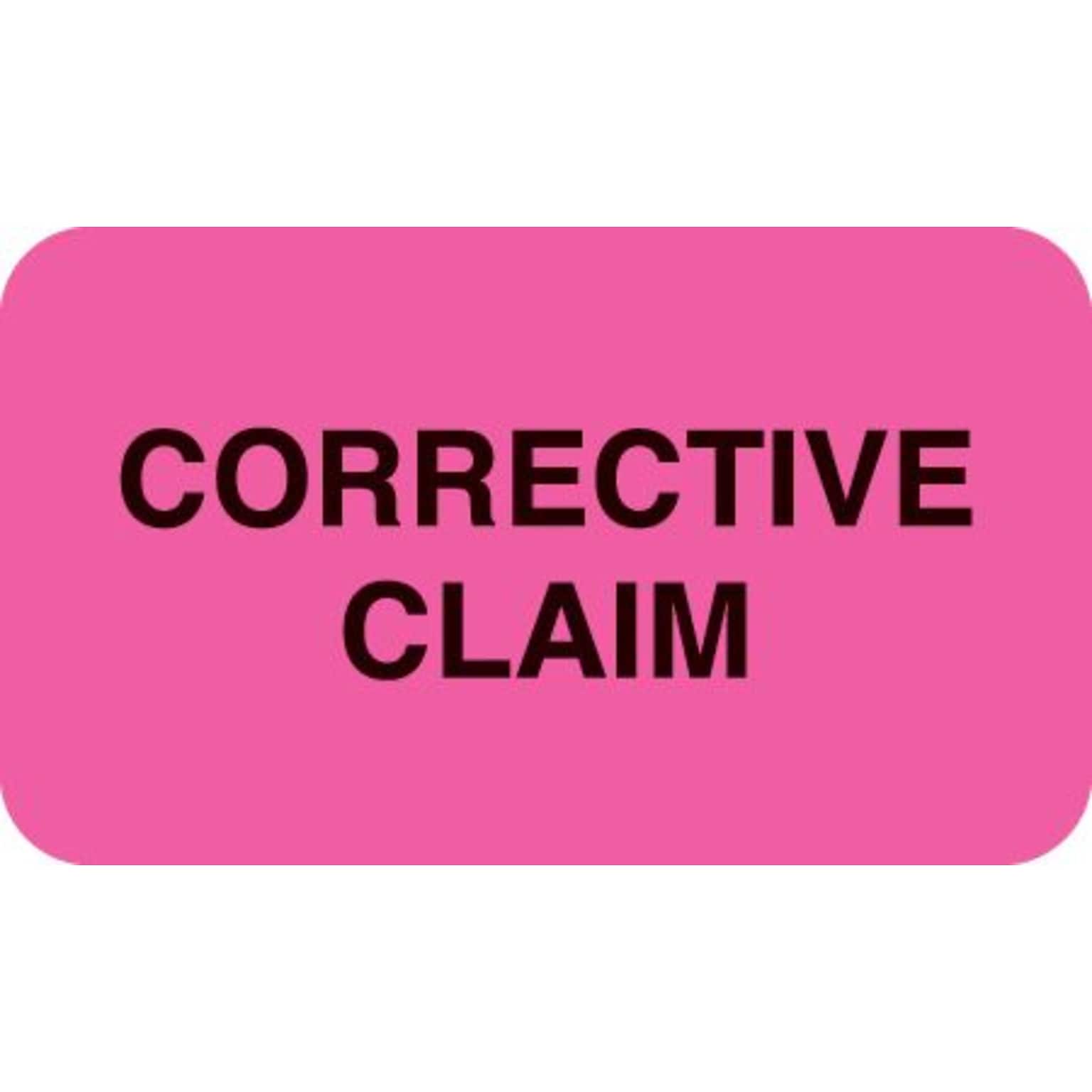 Medical Arts Press® Insurance Carrier Collection Labels, Corrective Claim, Fl Pink, 7/8x1-1/2, 500 Labels