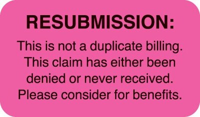 Medical Arts Press® Insurance Carrier Collection Labels, Resubmission, Fluorescent Pink, 7/8x1-1/2, 500 Labels