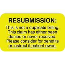 Medical Arts Press® Insurance Carrier Collection Labels, Resubmission, Fl Chartreuse, 7/8x1-1/2, 50