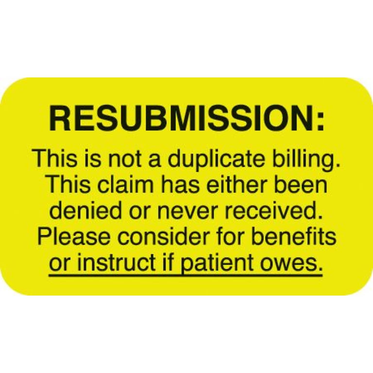 Medical Arts Press® Insurance Carrier Collection Labels, Resubmission, Fl Chartreuse, 7/8x1-1/2, 500 Labels