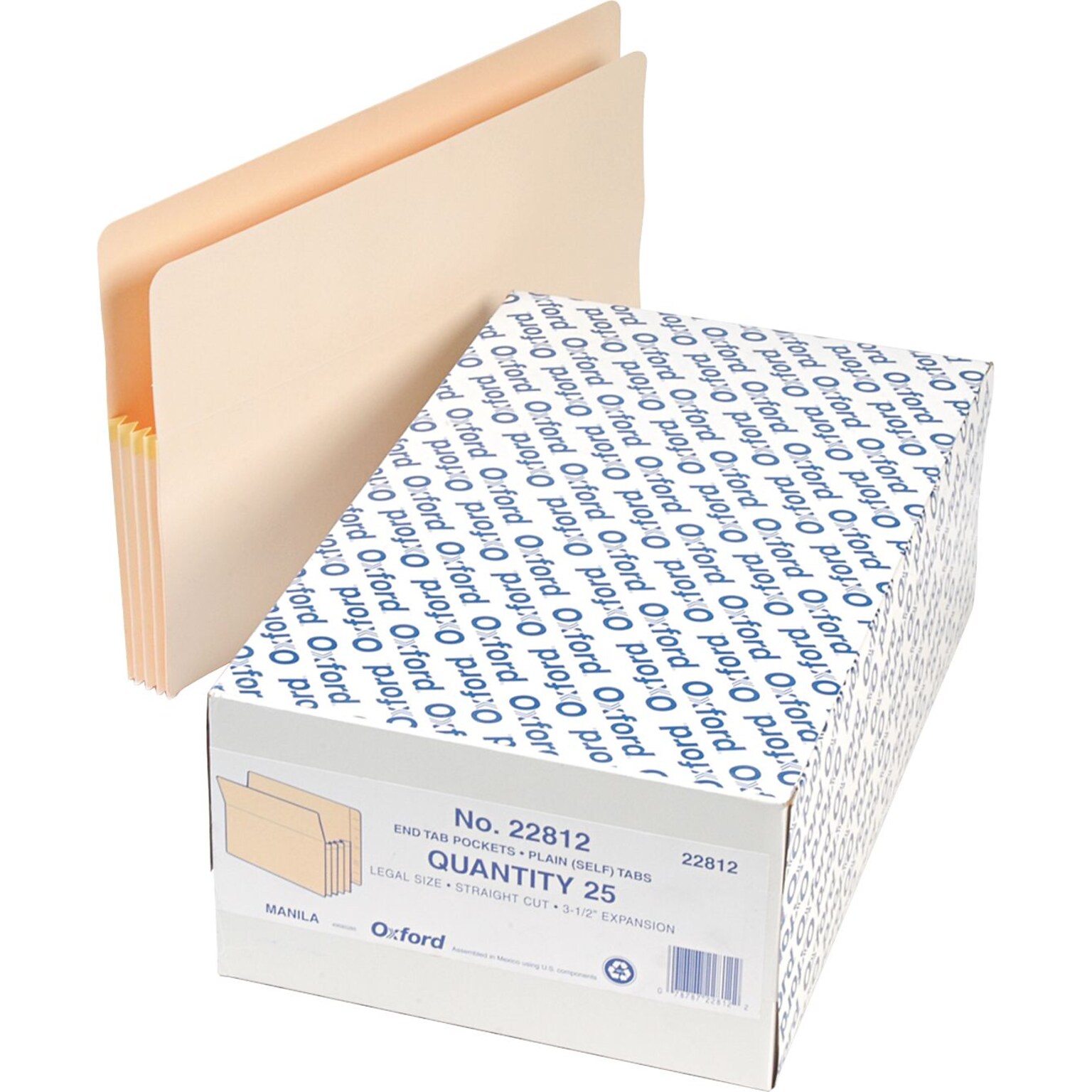 Pendaflex 10% Recycled Reinforced File Pocket, 3 1/2 Expansion, Legal Size, Manila, 25/Box (22812)