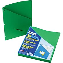 Pendaflex Essentials Slash Pocket Project Folders, 3 Holes, Letter, Green, 25/Pack