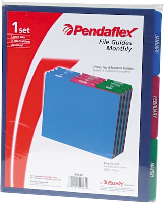 Pendaflex File Guide, 3-Tab, Letter Size, Blue/Magenta/Green, Dozen (PFX 40144)