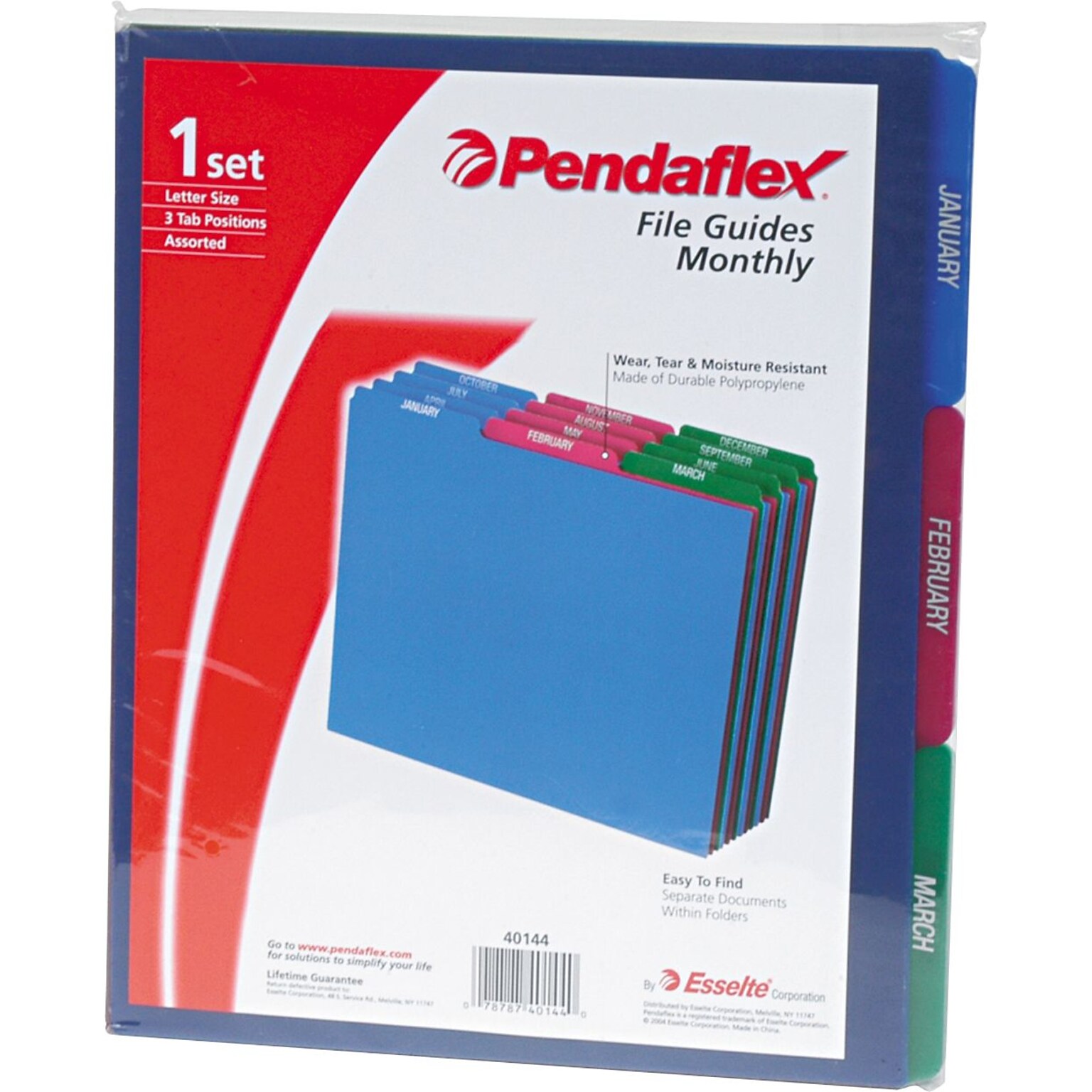 Pendaflex File Guide, 3-Tab, Letter Size, Blue/Magenta/Green, Dozen (PFX 40144)