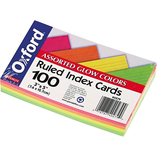 Oxford Oxford Lined Index Cards, 4 x 6, Assorted Colors, 100 Cards/Pack  (34610)
